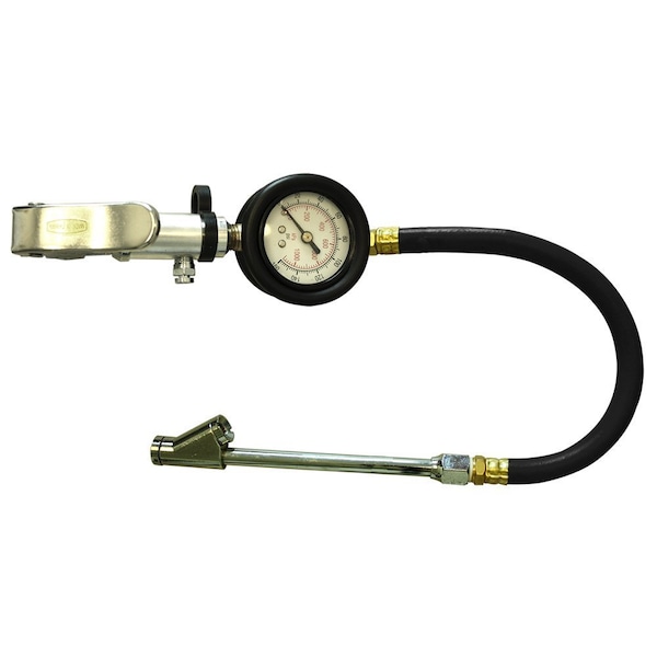Interstate Pneumatics Dial Inflator 5-160 PSI w/ 12" Black Steel Braided Hose Whipend & 6" Straight-in Dual Foot Tilt-Lock TF7108W - main